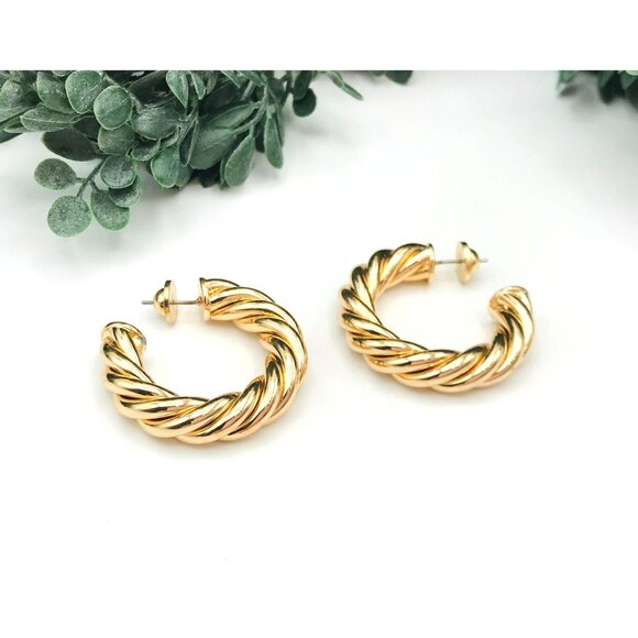 Gold-Tone Twisted Rope Hoop Earrings With Secure Post Back Design by Zara - Picture 2 of 5